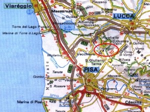 cartina stradale dei dintorni di Pisa e Lucca